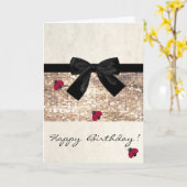 可愛いガーリーラディバグ,セクイン,ボウ,誕生日カード カード (黄色い花)