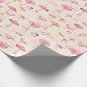 可愛いガーリーヴィンテージピンクマッシュルームパターン ラッピングペーパー (角)