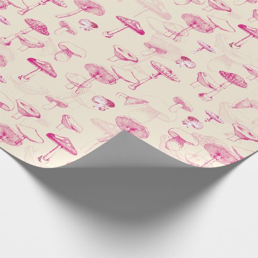 可愛いガーリーヴィンテージピンクマッシュルームパターン ラッピングペーパー (角)