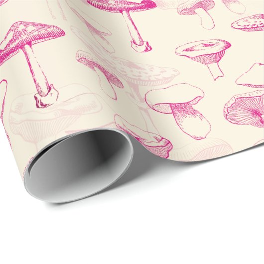 可愛いガーリーヴィンテージピンクマッシュルームパターン ラッピングペーパー (ロールコーナー)