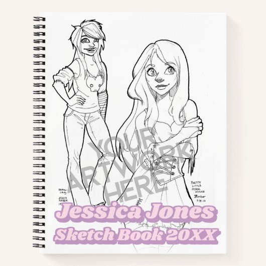 可愛いガーリー女子10代のアートワーク写真のスケッチ ノートブック (正面)