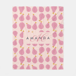 可愛いガーリー洋フェミニン梨のモノグラムのイニシャル フリースブランケット