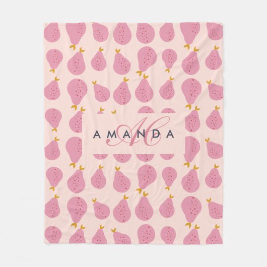 可愛いガーリー洋フェミニン梨のモノグラムのイニシャル フリースブランケット (正面)