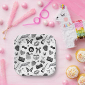 可愛いガーリー白黒の美的パターン ペーパープレート (パーティー)