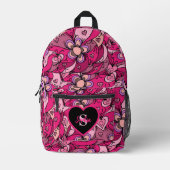 可愛いガーリー花柄ハート名イニシャル プリントバックパック (正面)