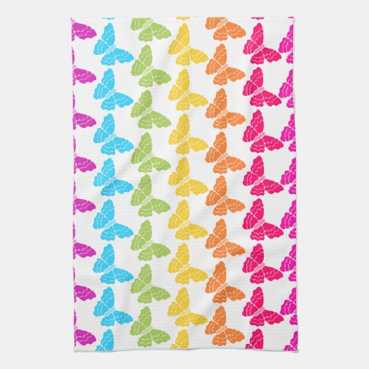 可愛いガーリー虹カラフル蝶パターン キッチンタオル (縦)