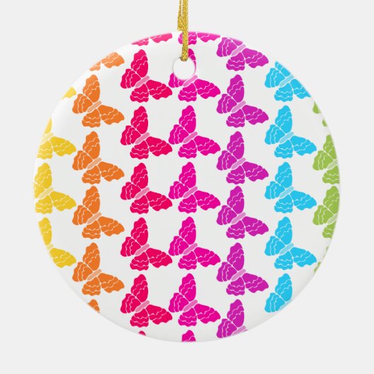 可愛いガーリー虹カラフル蝶パターン セラミックオーナメント (裏面)