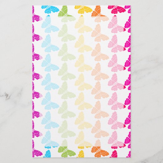 可愛いガーリー虹カラフル蝶パターン 便箋 (正面)