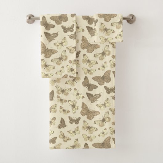 可愛いガーリー蝶の模様ベージュ バスタオルセット (インサイチュ)