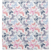 可愛いガーリー蝶カラフルイラストレーション シャワーカーテン (正面)