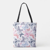 可愛いガーリー蝶カラフルイラストレーション トートバッグ (裏面)