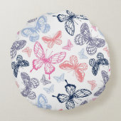 可愛いガーリー蝶カラフルイラストレーション ラウンドクッション (裏面)
