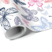 可愛いガーリー蝶カラフルイラストレーション ラッピングペーパー (ロールコーナー)