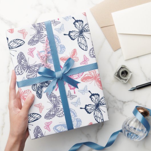可愛いガーリー蝶カラフルイラストレーション ラッピングペーパー (ギフト)