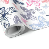 可愛いガーリー蝶カラフルイラストレーション ラッピングペーパー (ロールコーナー)