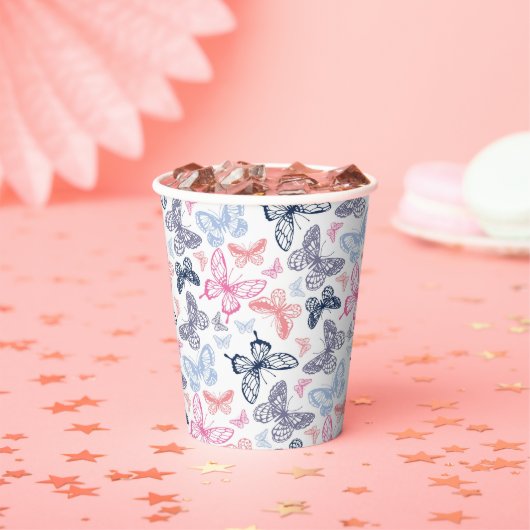 可愛いガーリー蝶カラフルイラストレーション 紙コップ (インサイチュ)