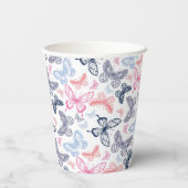 可愛いガーリー蝶カラフルイラストレーション 紙コップ (裏面)