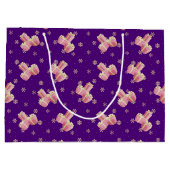 可愛いガーリー金ゴールドパープルピンクのクリスマスプレゼント ラージペーパーバッグ (裏面)