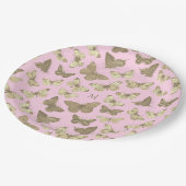 可愛いガーリー金ゴールドピンクバタフライ模様モノグラム ペーパープレート (アングル)