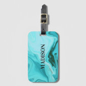 可愛いガーリー青い大理石アートモノグラム ラゲッジタグ (正面縦)