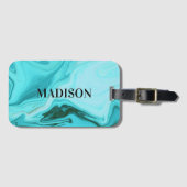 可愛いガーリー青い大理石アートモノグラム ラゲッジタグ (正面横)