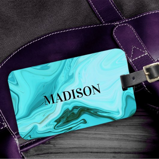 可愛いガーリー青い大理石アートモノグラム ラゲッジタグ