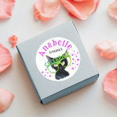 可愛いガーリー黒猫ピンクグリーングリッター水彩 ラウンドシール