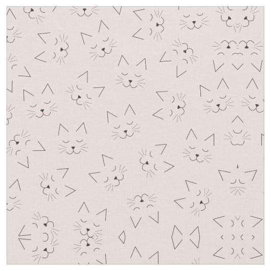 可愛いガーリー黒猫顔ピンク ファブリック (クローズアップ)