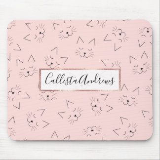 可愛いガーリー黒猫顔ピンク マウスパッド