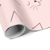 可愛いガーリー黒猫顔ピンク ラッピングペーパー (ロールコーナー)