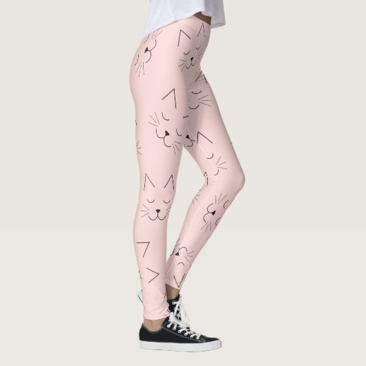 可愛いガーリー黒猫顔ピンク レギンス (右)