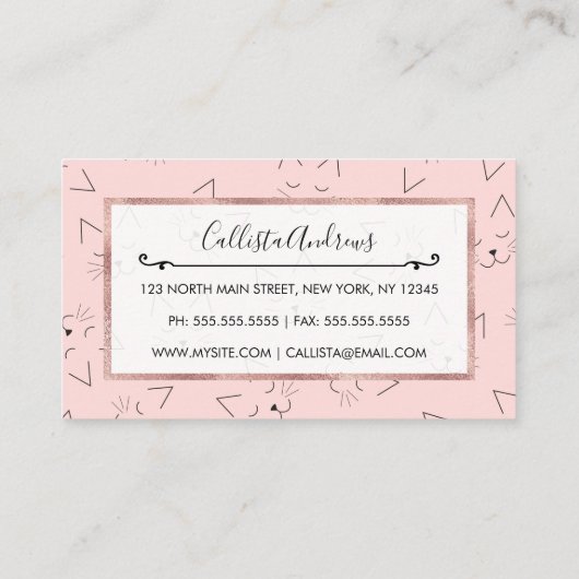 可愛いガーリー黒猫顔ピンク 名刺 (裏面)