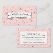 可愛いガーリー黒猫顔ピンク 名刺 (正面/裏面)