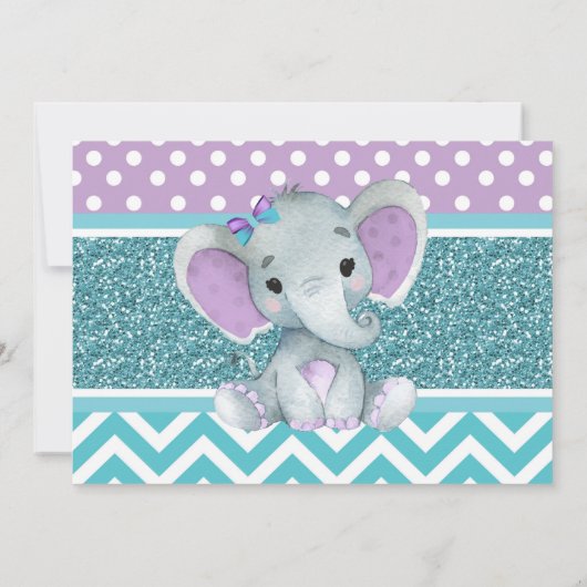 可愛いガールエレファント招待状用ベビーシャワーティール(緑がかった色) 招待状 (裏面)