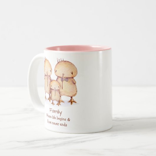 可愛いキウイ鳥と家族 ツートーンマグカップ (正面左)