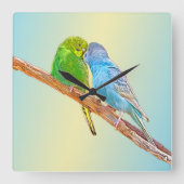 可愛いキスをする仲間 – パステル背景にアクリル スクエア壁時計 (正面)