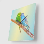 可愛いキスをする仲間 – パステル背景にアクリル スクエア壁時計 (傾斜)