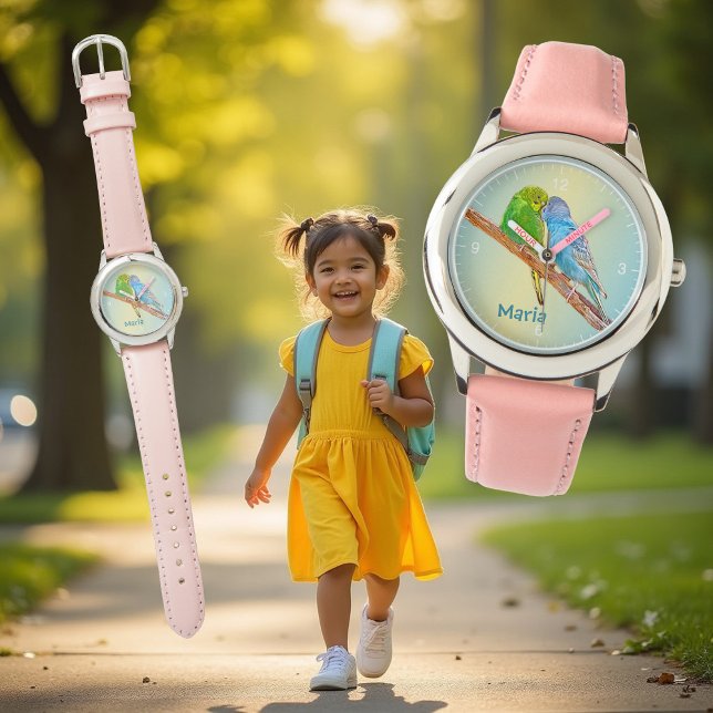 可愛いキスをする仲間 – パステル背景にアクリル 腕時計 (クリエイターアップロード済み)