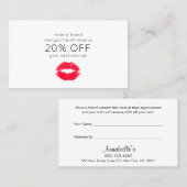 可愛いキスをする唇の顧客紹介 紹介カード (正面/裏面)