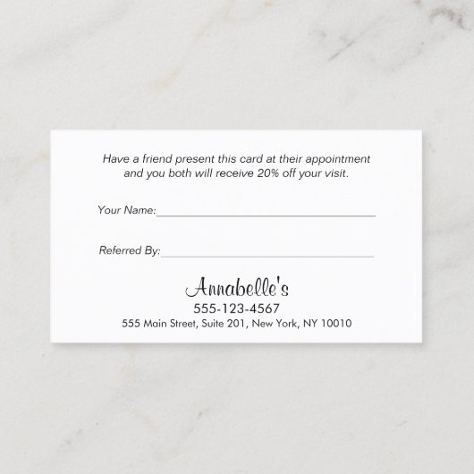 可愛いキスをする唇の顧客紹介 紹介カード (裏面)