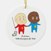 可愛いキッズアートセントニコラスかわいい双子のベビー セラミックオーナメント (正面)
