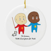 可愛いキッズアートセントニコラスかわいい双子のベビー セラミックオーナメント (裏面)