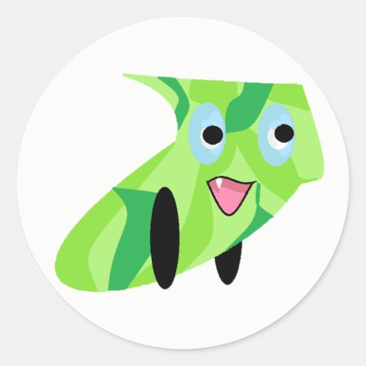 可愛いキッズアートデザインかわいい緑の子犬 ラウンドシール (正面)