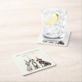 可愛いキッズウォーターカラーポーティドッグ誕生日パーティー スクエアペーパーコースター (インサイチュ)