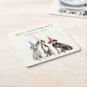 可愛いキッズウォーターカラーポーティドッグ誕生日パーティー スクエアペーパーコースター (アングル)