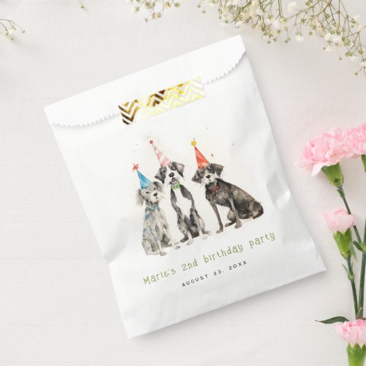 可愛いキッズウォーターカラーポーティドッグ誕生日パーティー フェイバーバッグ (封をした状態)