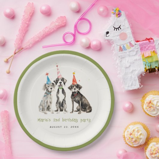 可愛いキッズウォーターカラーポーティドッグ誕生日パーティー ペーパープレート (パーティー)
