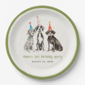 可愛いキッズウォーターカラーポーティドッグ誕生日パーティー ペーパープレート (正面)