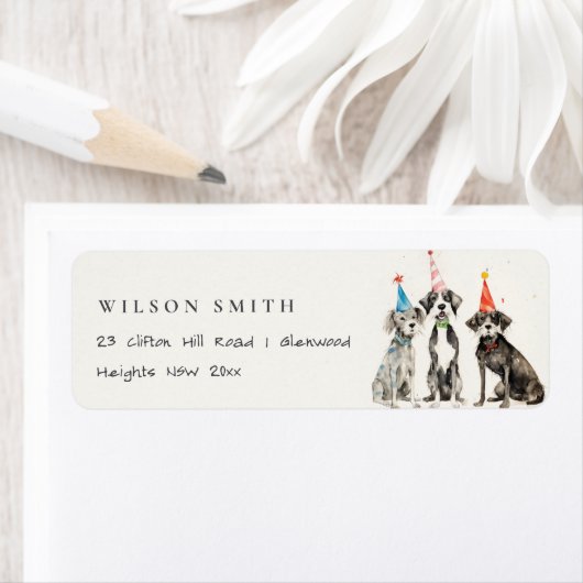 可愛いキッズウォーターカラーポーティドッグ誕生日パーティー ラベル (インサイチュ)