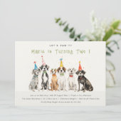 可愛いキッズウォーターカラーポーティドッグ誕生日パーティー 招待状 (スタンド正面)